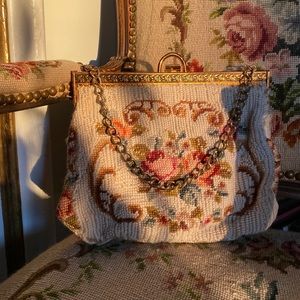 SOLD Vintage 50s Victorian Needlepoint Handbag
